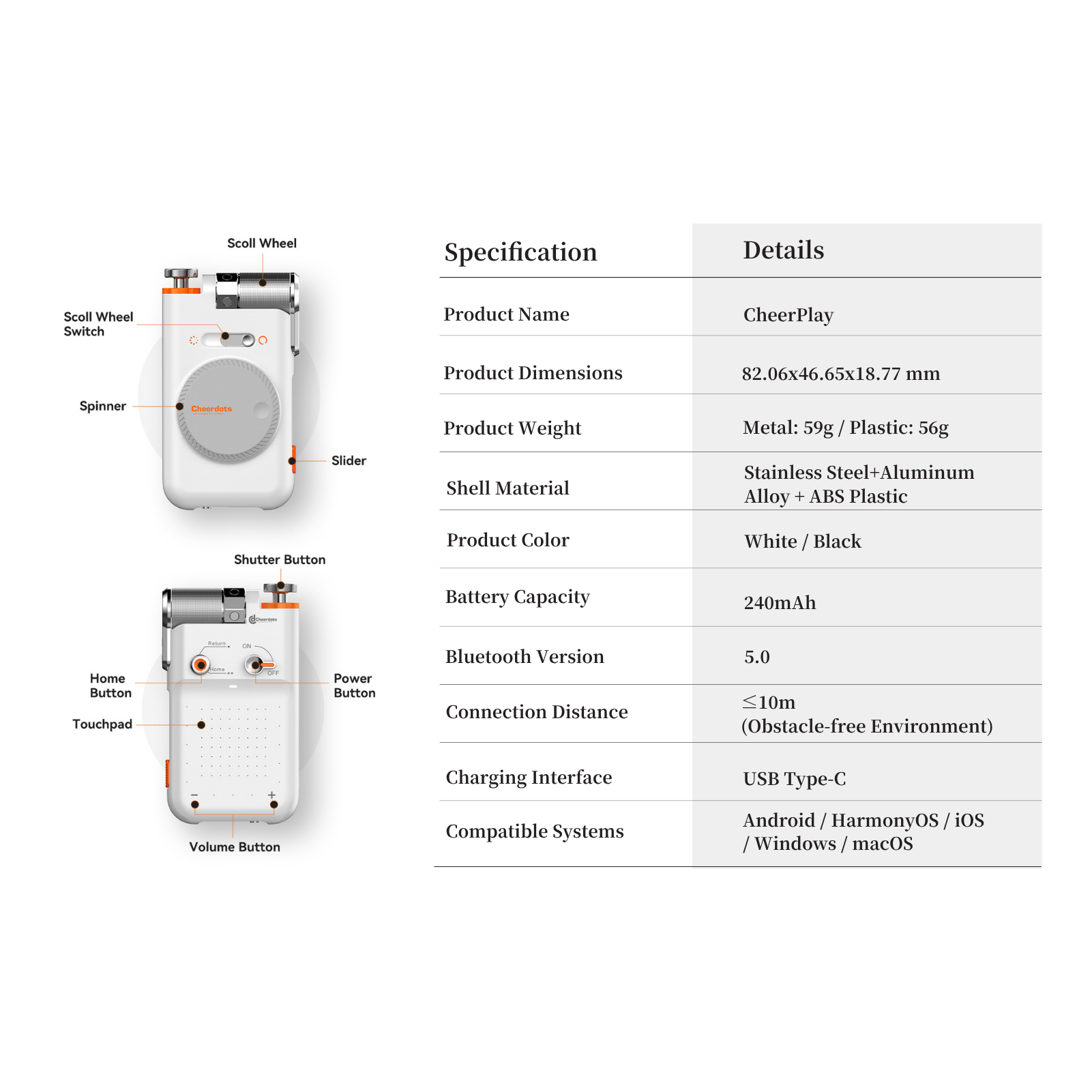 Cheerplay Air Mouse & Phone Remote Control for Android IOS Bluetooth Touchpad Page Turner Volume Control for Scrolling with Fidget Feature